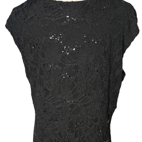 Black Lace Sequin Ruched Sheath Cocktail Evening Dress‎ Lauren Ralph Lauren 16W - Picture 5 of 11